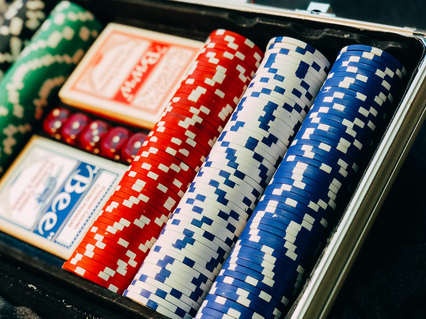 Playing cards and poker chips