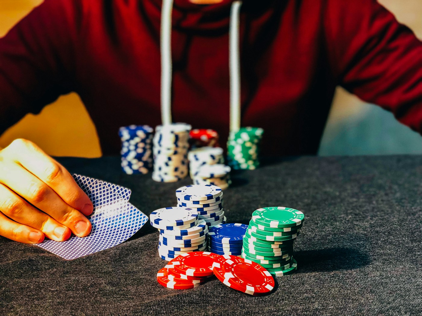 Playing cards and poker chips