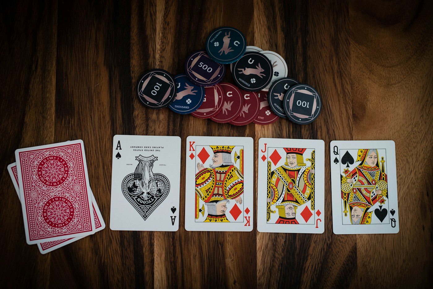 Playing cards and poker chips