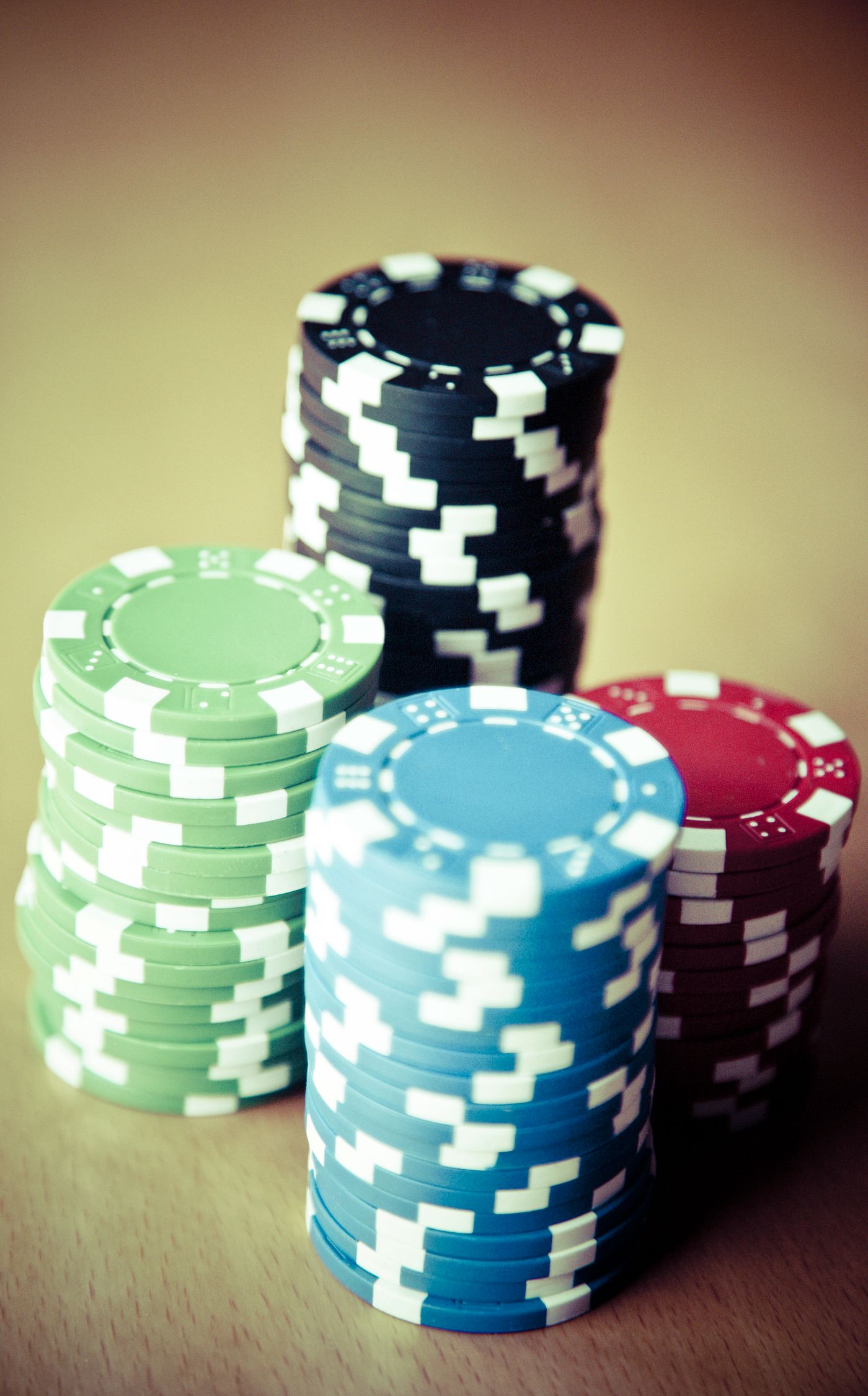Stacks of colorful casino chips